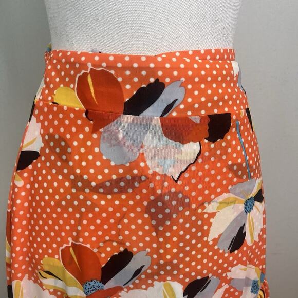 CABI Skirt size Extra Small Orange Yellow Floral Knee Wrap Ruffle Wedding Cruise - Picture 3 of 9